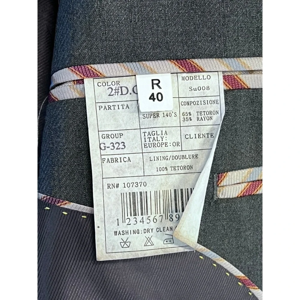 Marco Ferno Italy Mens Gray Herringbone Super 140s Wool Touch Blazer Coat 40R
